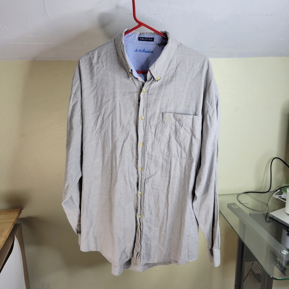 Mens BB Classic Cream/Blue Checked Long Sleeve Button front Shirt Size XXL